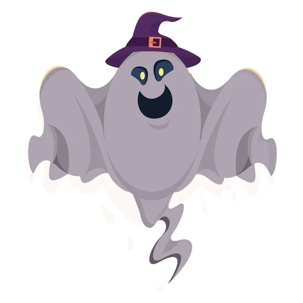 Fantasma halloween flutuando com chapéu de bruxa —  Vetores de Stock