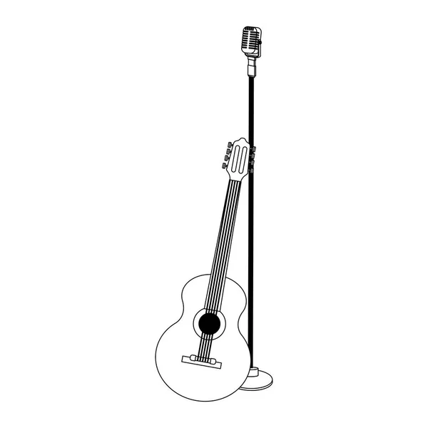 Strumento di chitarra e microfono, design piatto — Vettoriale Stock