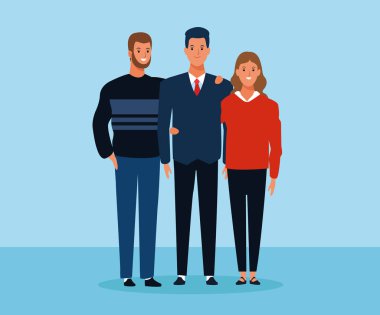 Çizgi filmdeki erkek ve kadın ayakta