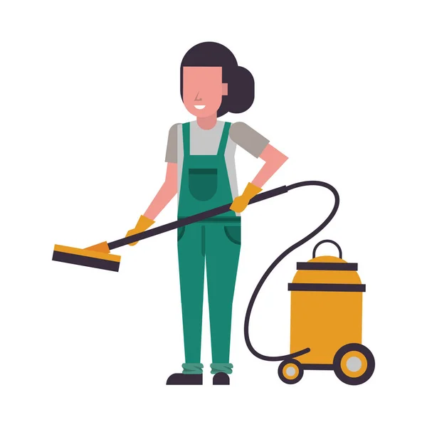 Femme au foyer travailleur avec aspirateur — Image vectorielle