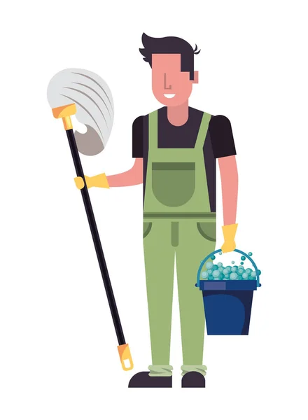 Housekepping male worker with mop — Stock Vector