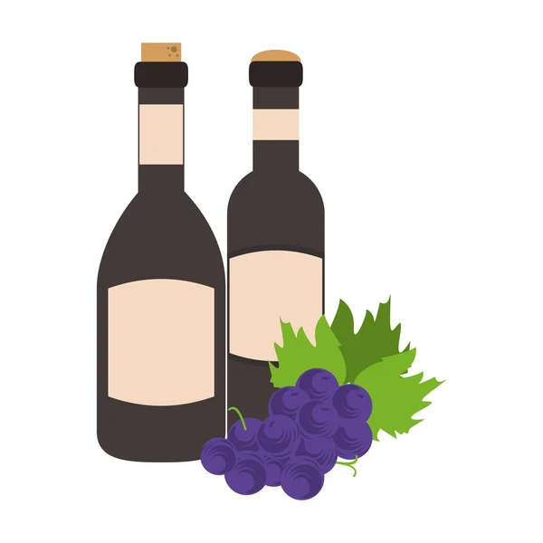 Conception de bouquet de raisins et conception de bouteille de vin — Image vectorielle