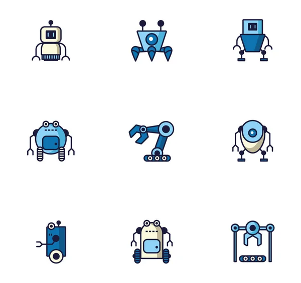 Bundle of robots cyborg set icons — Stock Vector