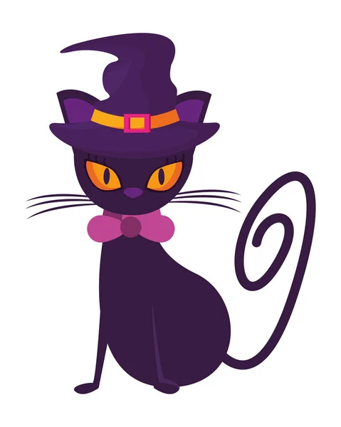 Gato de halloween con accesorio de sombrero de bruja — Archivo Imágenes Vectoriales