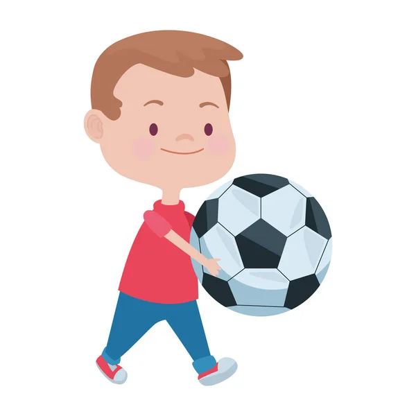 Cute little boy with soccer balloon character — Stock Vector