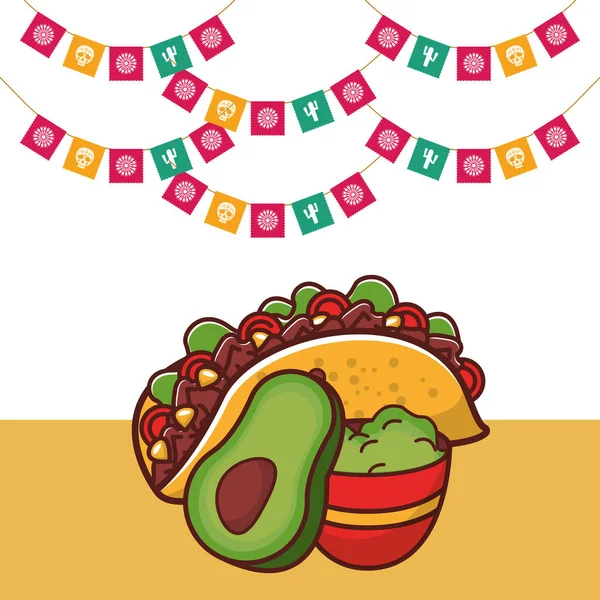 Délicieux taco mexicain avec sauce guacamole — Image vectorielle