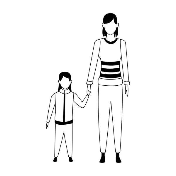 Avatar Frau und Mädchen tragen Jacken, flaches Design — Stockvektor