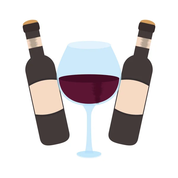 Botellas de vino y vino y diseño de vidrio — Vector de stock