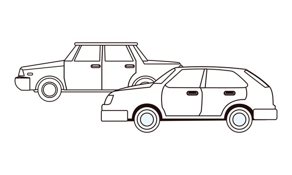 Oldtimer und Klassiker mit modernen Autos Fahrzeuge in schwarz und weiß — Stockvektor