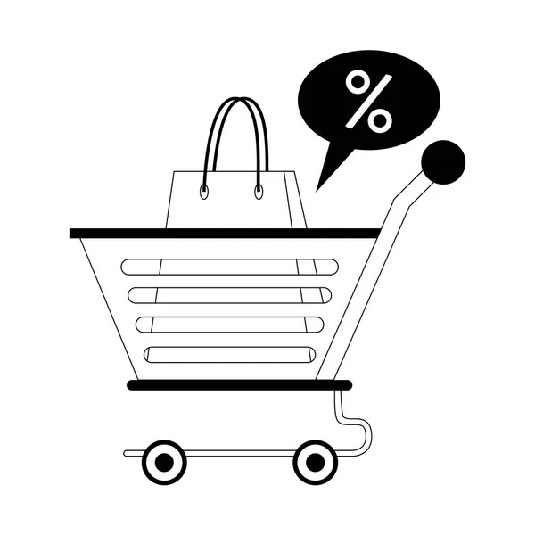 Shopping retail verkoop winkel cartoon in zwart-wit — Stockvector