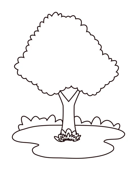 Nature arbre parc dessins animés en noir et blanc — Image vectorielle