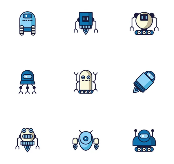 Paquete de robots cyborg set iconos — Vector de stock