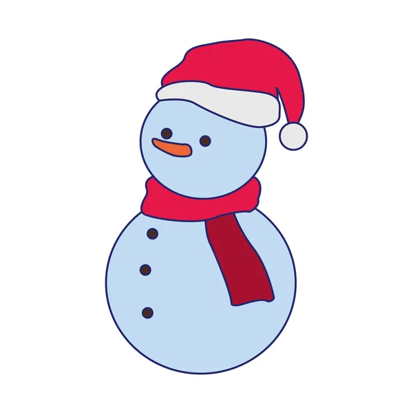 Icono de muñeco de nieve de Navidad de dibujos animados, diseño plano colorido — Vector de stock