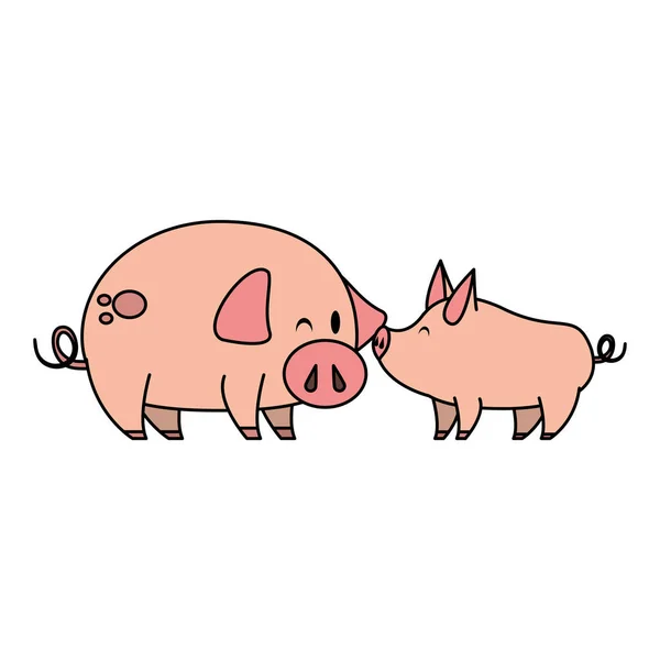 Niedliche Tiere Schweine Bauernhof Cartoon — Stockvektor