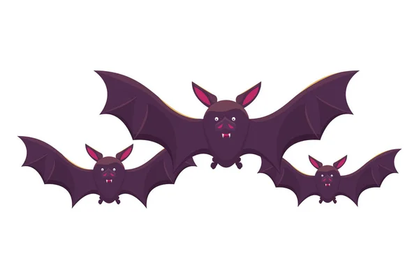 Halloween murciélagos volando iconos animales — Vector de stock