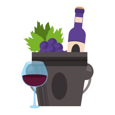 Bir demet üzüm ve şarap şişesi tasarımı