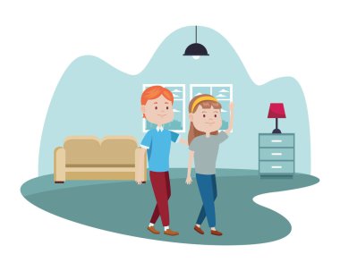 Oturma odasındaki genç çift karakterleri