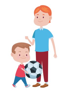 Oğlu futbol oynayan genç bir baba.