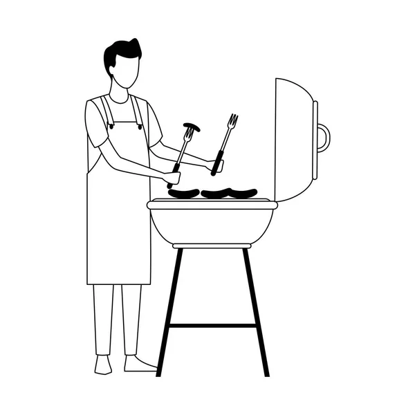 Man bbq grill icon, flat design — Stock Vector