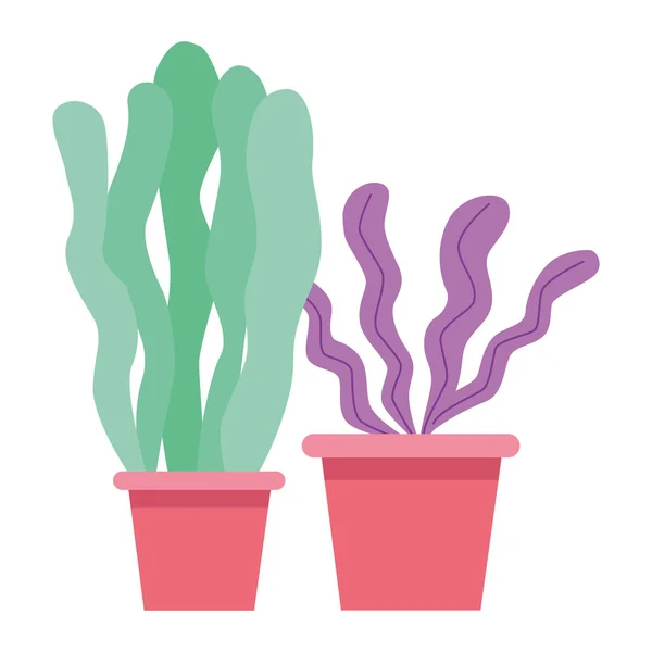 Decorative set of plant pots cartoons — Stock Vector
