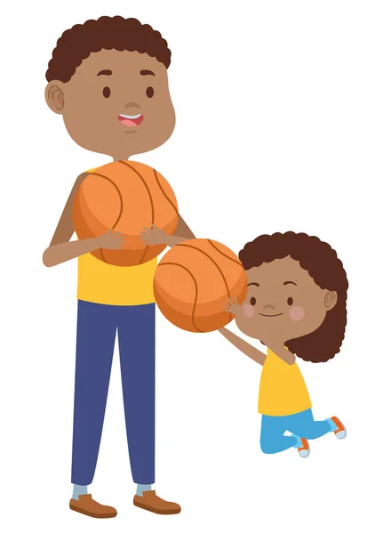 Jovem pai com filha jogando basquete — Vetor de Stock