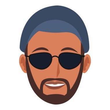 Güneş gözlüklü hippi çizgi film adamı.