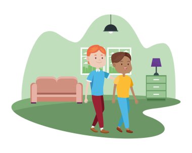 Oturma odasındaki genç çift karakterleri