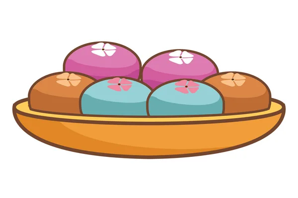 Mooncakes i Bowl Mid höst mat — Stock vektor