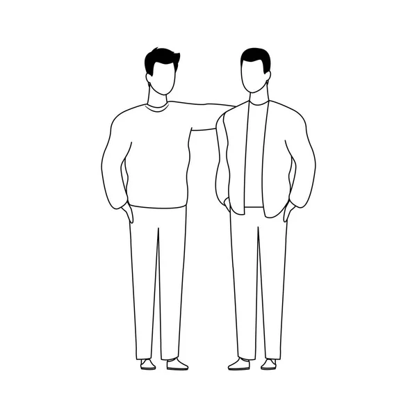 Avatar amis hommes debout icône, design plat — Image vectorielle