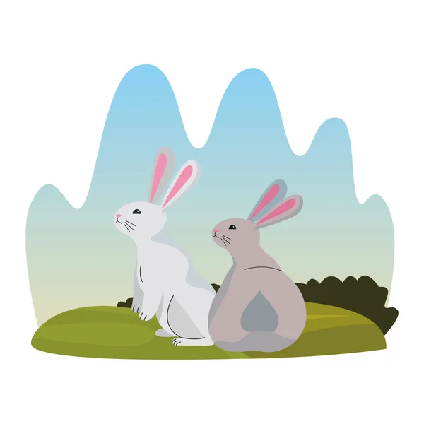 Niedlichen zwei Kaninchen Tiere Cartoons — Stockvektor