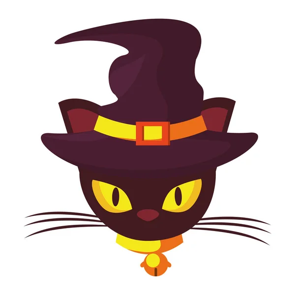 Gato de halloween con accesorio de sombrero de bruja — Vector de stock