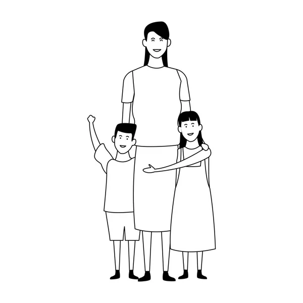 Mère avec son icône enfants, design plat — Image vectorielle