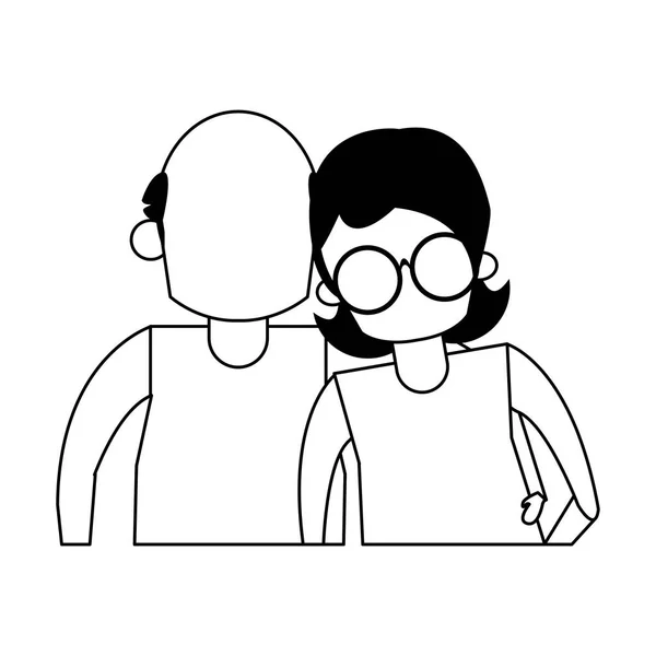 Grands-parents personnes âgées bande dessinée sans visage en noir et blanc — Image vectorielle