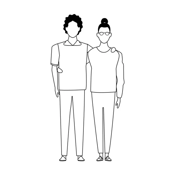 Icône de couple avatar, design noir et blanc — Image vectorielle