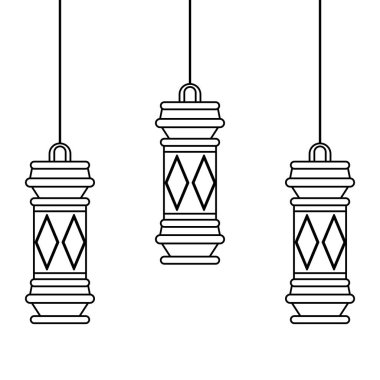 siyah beyaz fenerler dekorasyon festivali lambaları karikatür