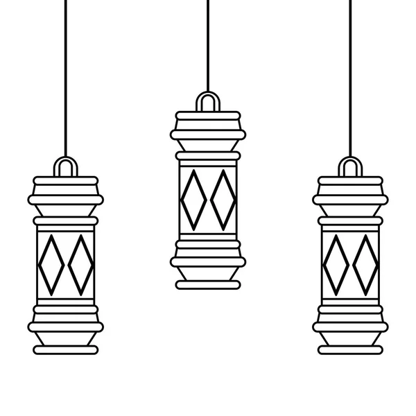 Прикраси ліхтарів фестивальні лампи мультфільм в чорно-білому — стоковий вектор