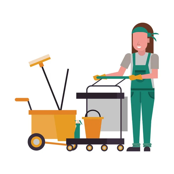 Housekepping woman worker with clean equipment — ストックベクタ