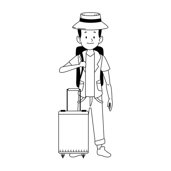 Dessin animé touristique avec chapeau de plage — Image vectorielle