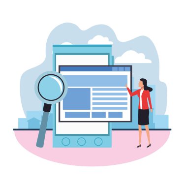 Pencereli akıllı telefon web ve iş kadını