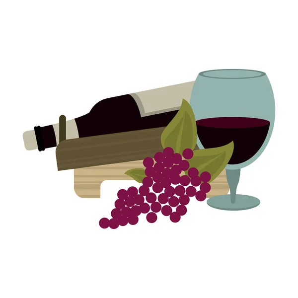 Bouteille de vin et bouquet de raisin design — Image vectorielle