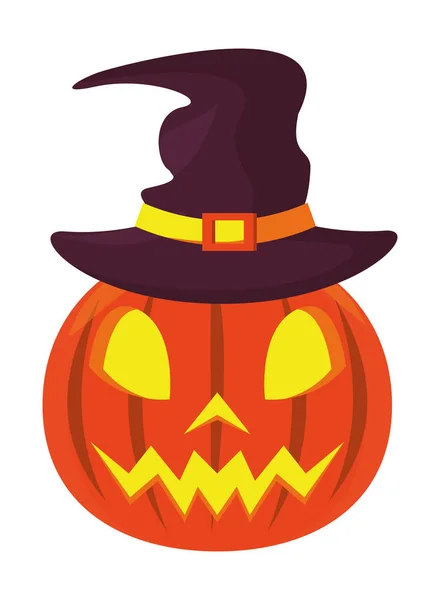 Citrouille d'Halloween avec chapeau de sorcière — Image vectorielle