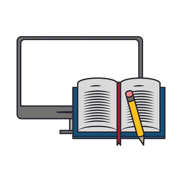 Libro y diseño de computadora icono aislado — Vector de stock