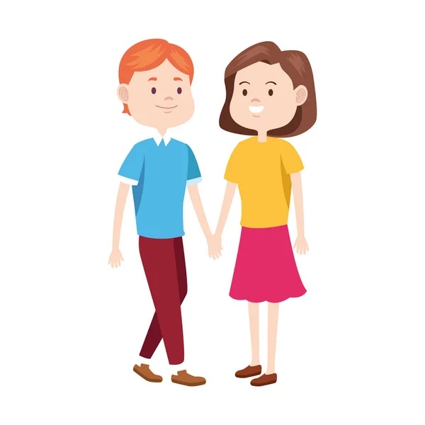 Cartoon happy teen couple icon, flat design — Stock Vector