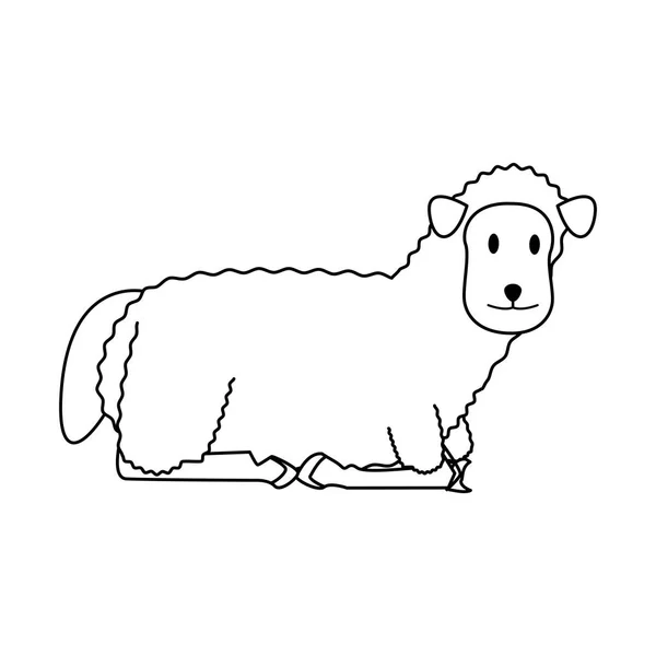Ferme animal mammifère mignon dessin animé en noir et blanc — Image vectorielle