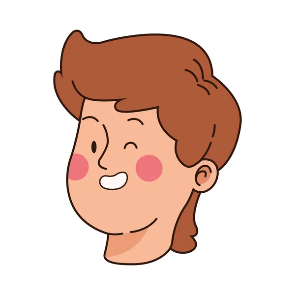 Desenho animado adolescente menino sorrindo ícone, design colorido — Vetor de Stock