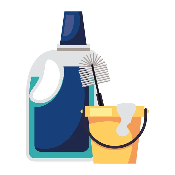 Housekepping emmer gereedschap met reinigingsmiddel fles — Stockvector