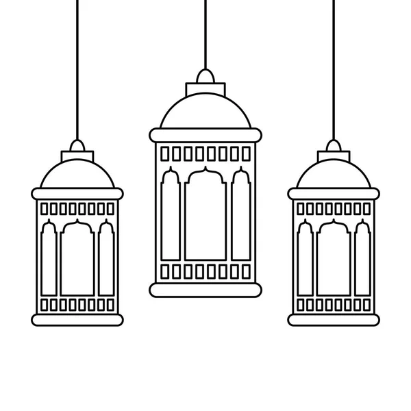 Linternas decoración festival lámparas de dibujos animados en blanco y negro — Vector de stock