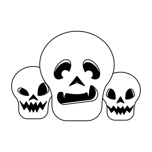 Halloween Οκτώβριος τρομακτικό γιορτή καρτούν σε μαύρο και άσπρο — Διανυσματικό Αρχείο