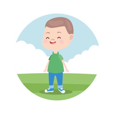 Sevimli çocuk parkta oynarken, çocuk karikatürler.