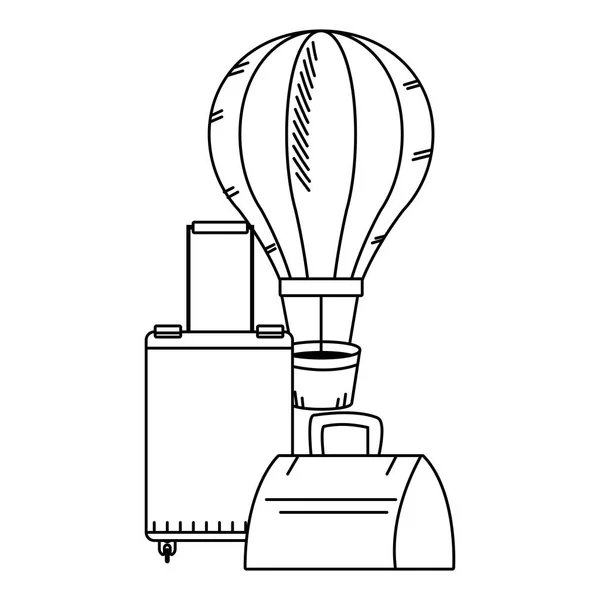 Ballon à air chaud et conception de bagages de voyage — Image vectorielle